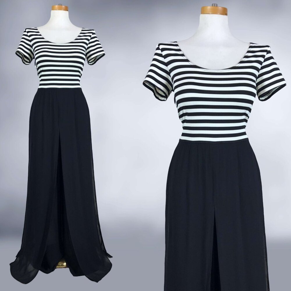 VINTAGE 90s Striped Car Wash Flap Gothic Jumpsuit by Ashlee Size 8 VFG - Picture 3 of 9